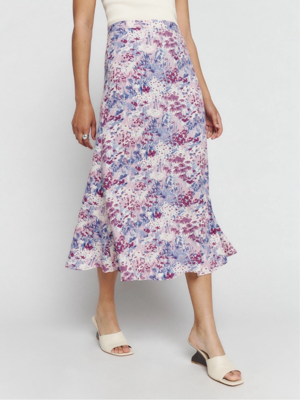 Reformation Midi Kourtney Skirt in Morning Dew Floral